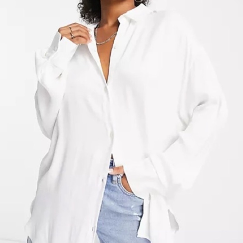Missguided Satin White Button Down Shirt